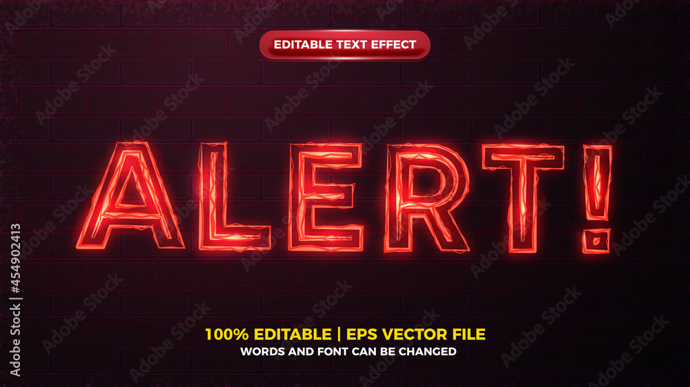 red alert electric glow bold editable text effect - obrazy, fototapety, plakaty 