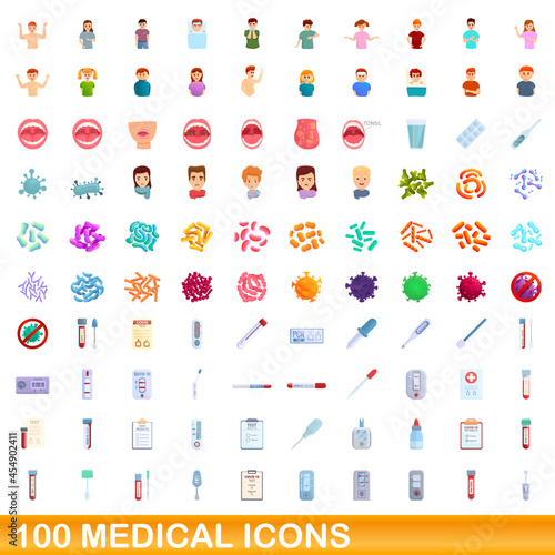 100 medical icons set. Cartoon illustration of 100 medical icons vector set isolated on white background