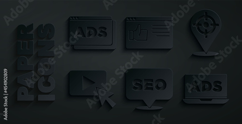 Set SEO optimization, Target sport, Advertising, Browser window and icon. Vector