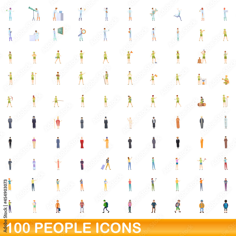 100 people icons set. Cartoon illustration of 100 people icons vector set isolated on white background