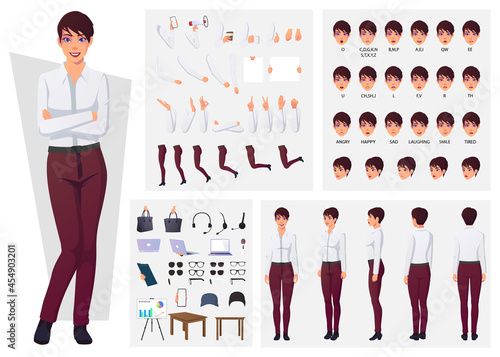 Character creation set with a woman wearing Pants and White shirt for Animation and Presentation