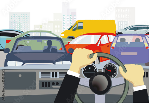 Autos im Verkehrsstau auf der Strassenkreuzung in einer Stadt