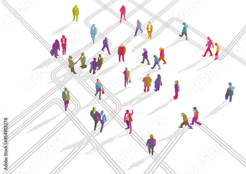 Menschengruppe in verschieden Richtungen Illustration