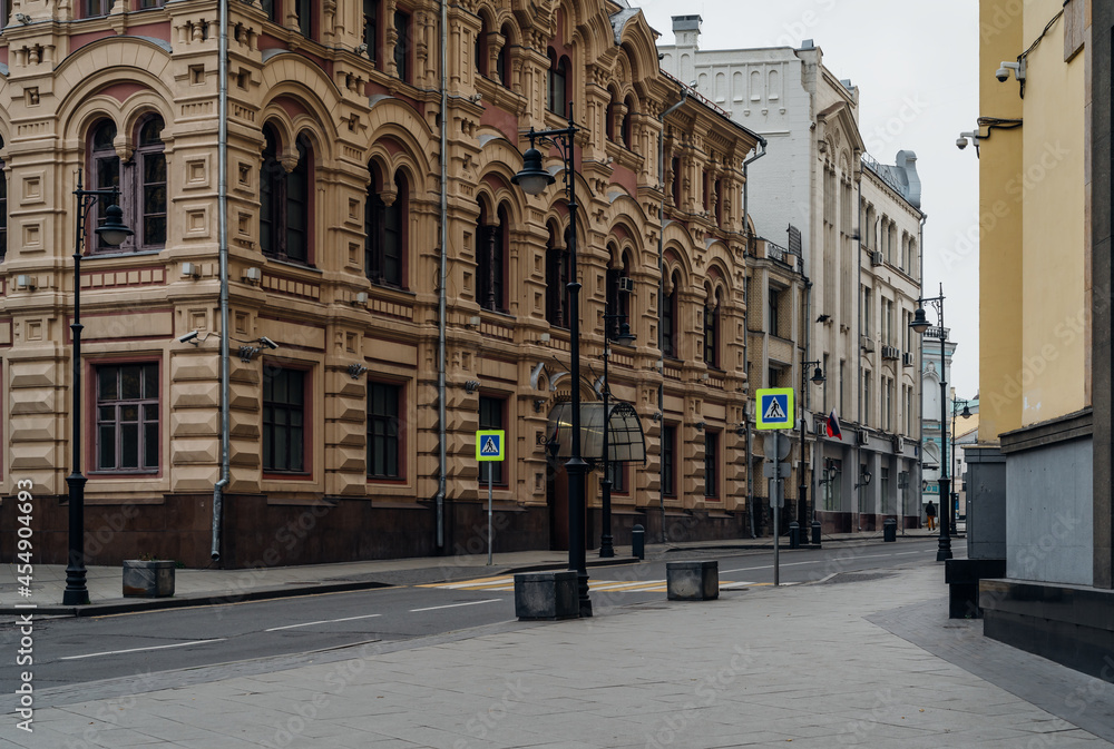 Myasnitskaya street in Moscow, Russia. Moscow architecture and landmark. Moscow cityscape