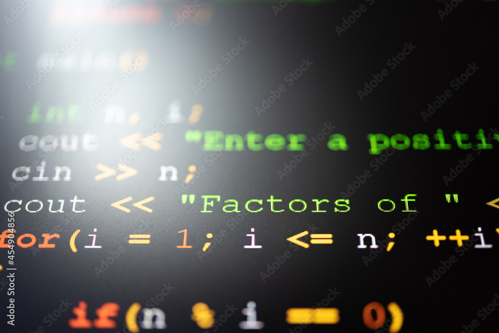 Abstract background of digital binary code of software. Programming software code on computer screen which develop by the programmer to solve the business requirement.
Abstract background of digital binary code of software. Programming software code on computer screen which develop by the programmer to solve the business requirement.