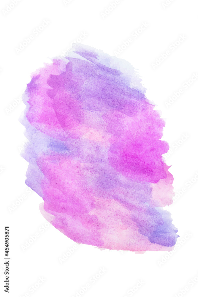 Stain of watercolor paint pink and blue isolated on white. Background for text. Vector illustration