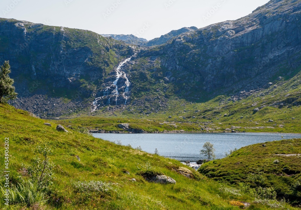 View of mountains and lakes in Folgefonna National Park, Norway