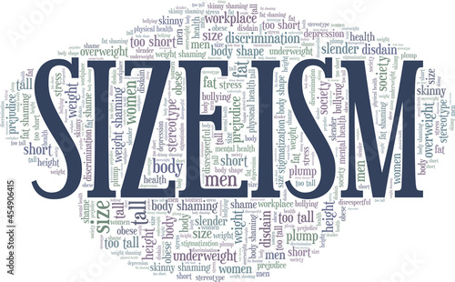 Sizeism vector illustration word cloud isolated on a white background.