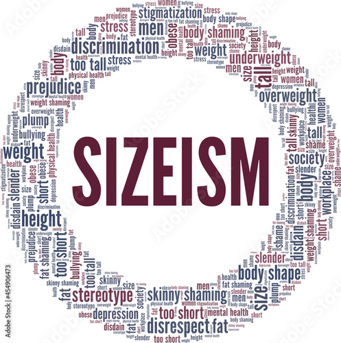 Sizeism vector illustration word cloud isolated on a white background.