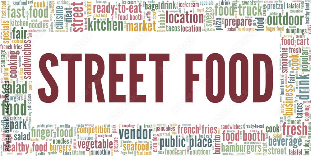 Street Food vector illustration word cloud isolated on a white background.