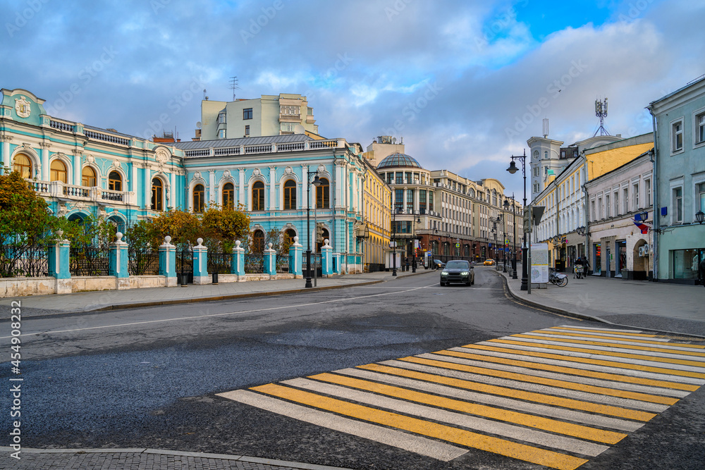 Fototapeta premium Myasnitskaya street in Moscow, Russia. Moscow architecture and landmark. Moscow cityscape