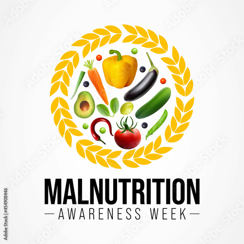 Malnutrition awareness week is observed every year in October, to help raise awareness by Educating healthcare professionals about early detection and treatment of malnutrition. Vector illustration