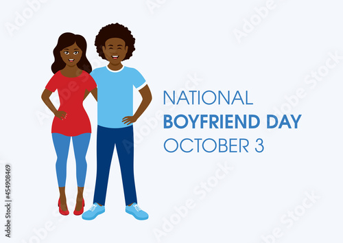National Boyfriend Day vector. Happy african american couple in love vector. Cheerful young black ethnicity man and woman friends vector. Boyfriend Day Poster, October 3. Important day