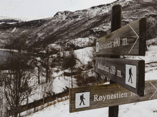 Hiking to the top of the hill in winter in Norway