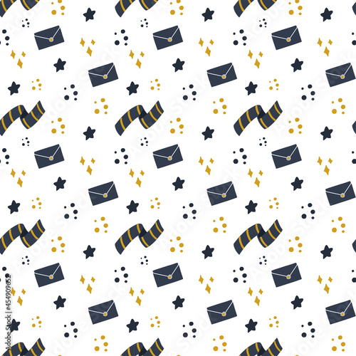 Vector seamless pattern with letters and scarf. Hogwarts and Ravenclaw