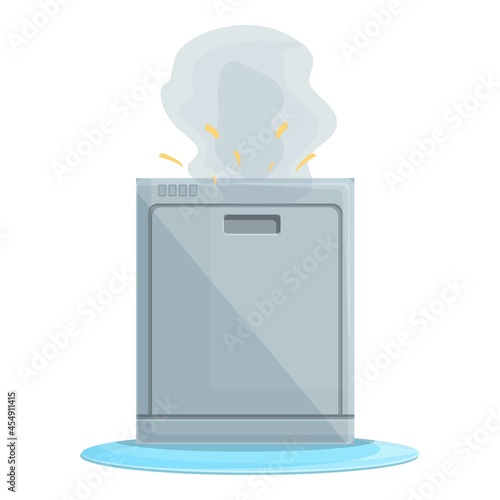 Broken household dishwasher icon cartoon vector. Kitchen appliance. Machine damage
