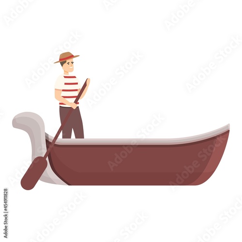 Venice gondolier icon cartoon vector. Gondola boat. Italian travel