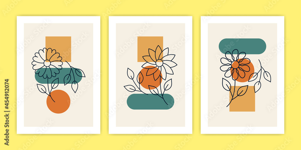 Set of Abstract Various Flower Poster Illustration