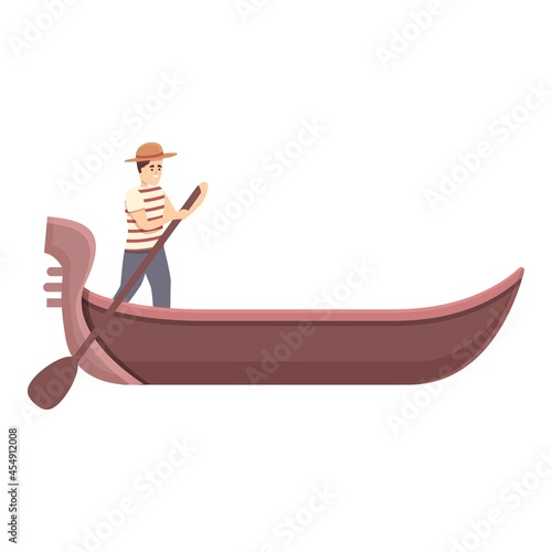 Rialto gondolier icon cartoon vector. Venice gondola. Italian boat