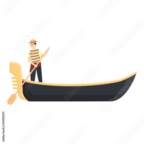 River gondolier icon cartoon vector. Venice gondola. Italian boat