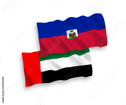 Flags of Republic of Haiti and United Arab Emirates on a white background