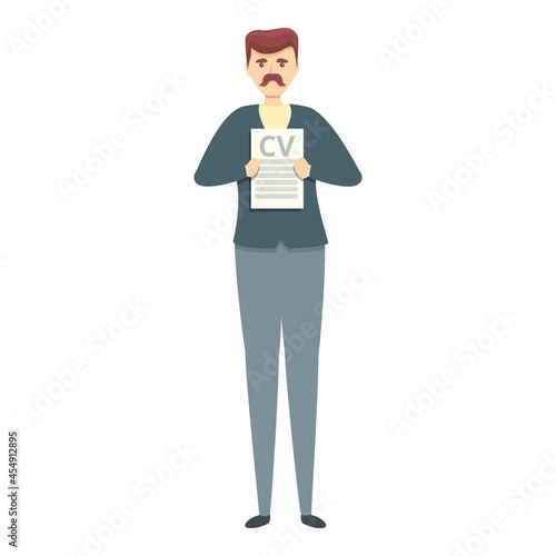 Man cv icon cartoon vector. Computer laptop. Hr interview