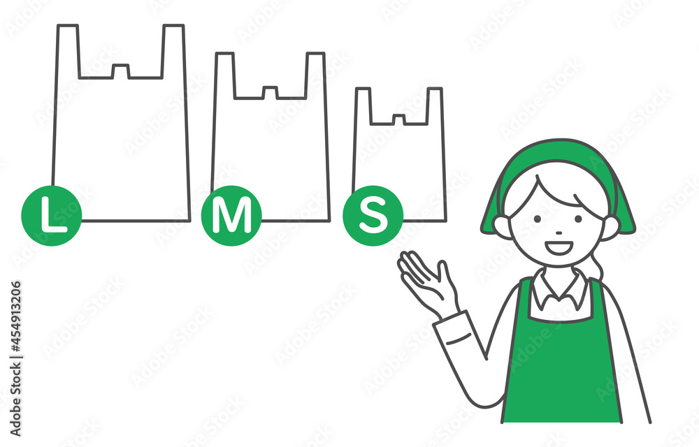 レジ袋の説明をするスーパーマーケットの女性店員