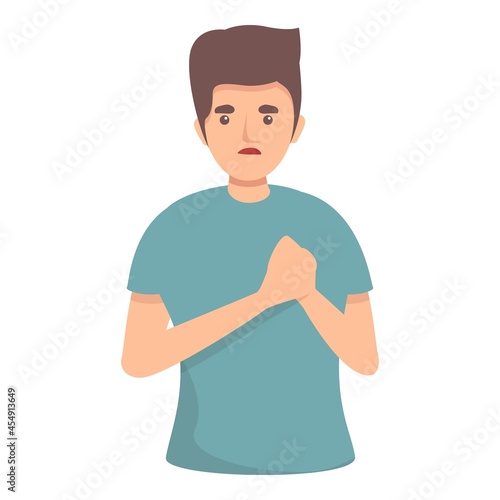 Boy heart sick icon cartoon vector. Pain disease. Cardiac stress