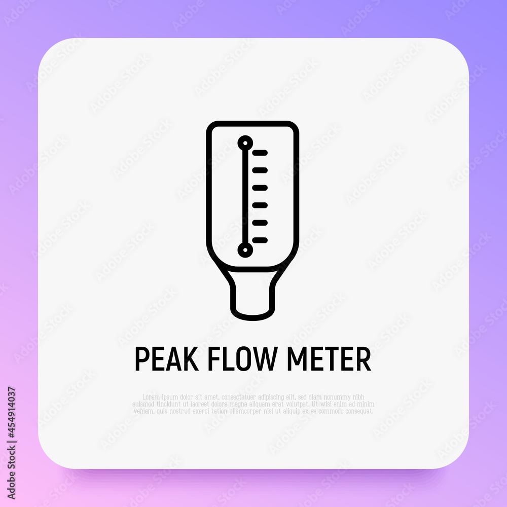 Peak flow meter thin line icon. Portable device for measuring air in