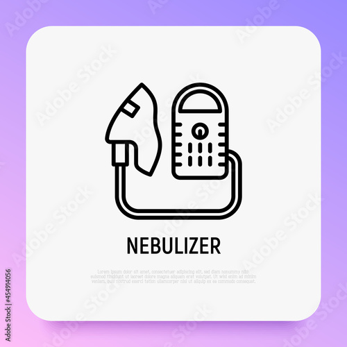 Nebulizer thin line icon. Medical equipment for inhalation in the diseases, asthma, bronchitis, rhinitis. Modern vector illustration.
