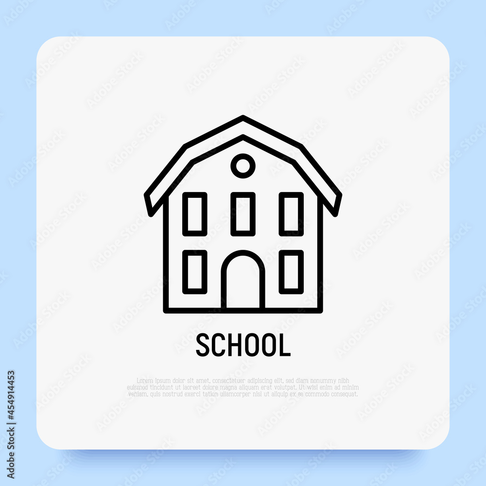 School building thin line icon. Vector illustration.