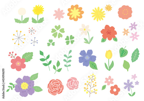 手描きの花イラストのセット（カラー/輪郭線なし）