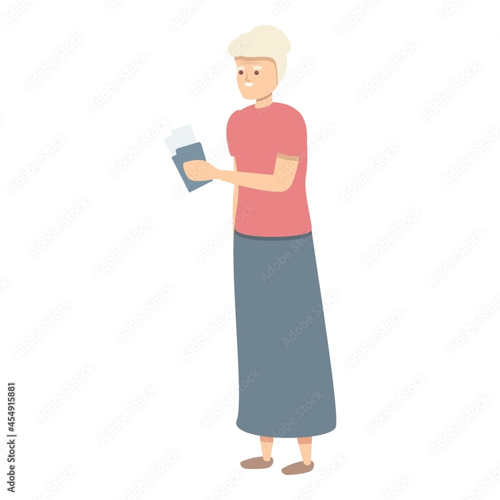 Grandma travel icon cartoon vector. Senior character. Happy woman Grandma travel icon cartoon vector. Senior character. Happy woman