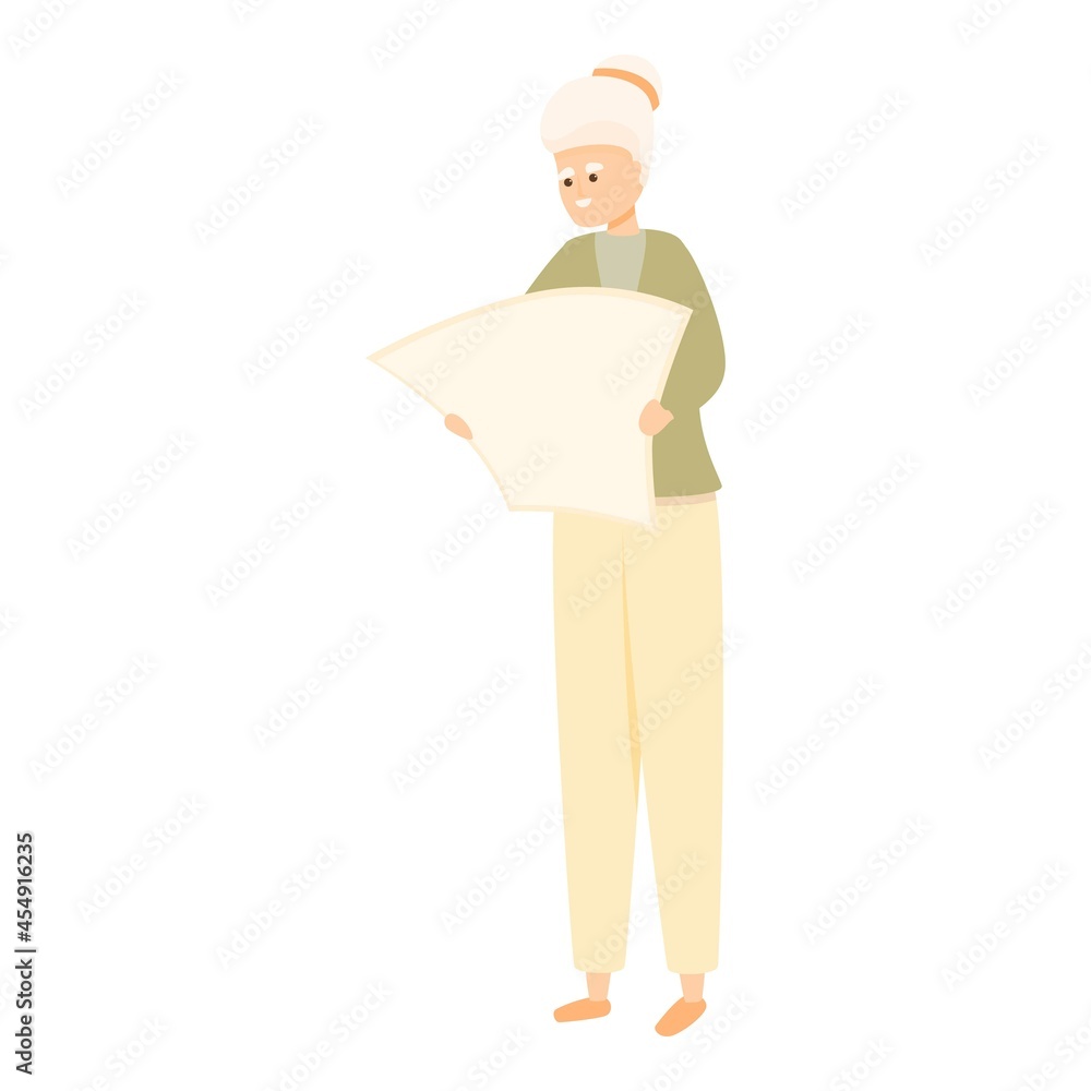 Grandma travel map icon cartoon vector. Senior woman. Happy person Grandma travel map icon cartoon vector. Senior woman. Happy person