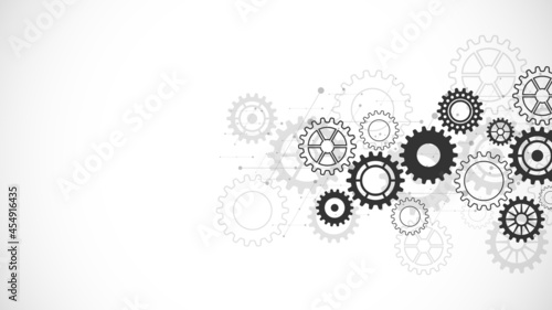 Cogs and gear wheel mechanisms. Concepts and ideas for hi-tech digital technology and engineering design. Abstract technical background of mechanical engineering. Vector illustration