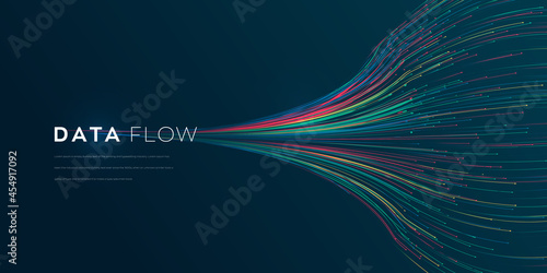 Wave vector element with abstract colorful lines on black background. Data flow vector illustration can be use for banner, poster, website. Curve flow motion illustration.
