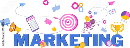 Marketing Typography flat vector illustration. Strategy, management.