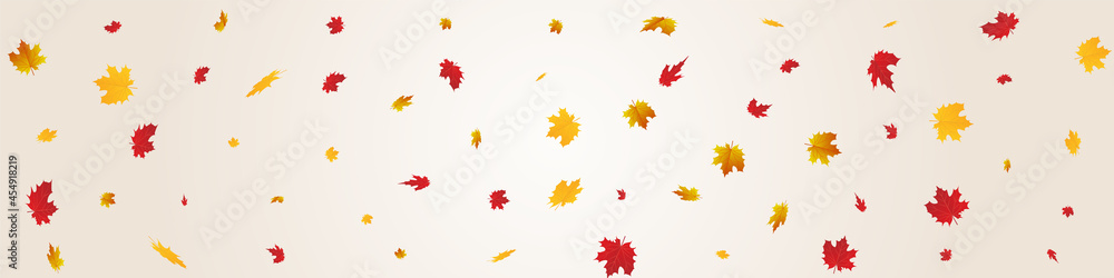 Red Leaves Vector Grey Panoramic Background.