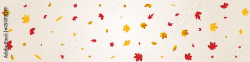 Red Leaves Vector Grey Panoramic Background.