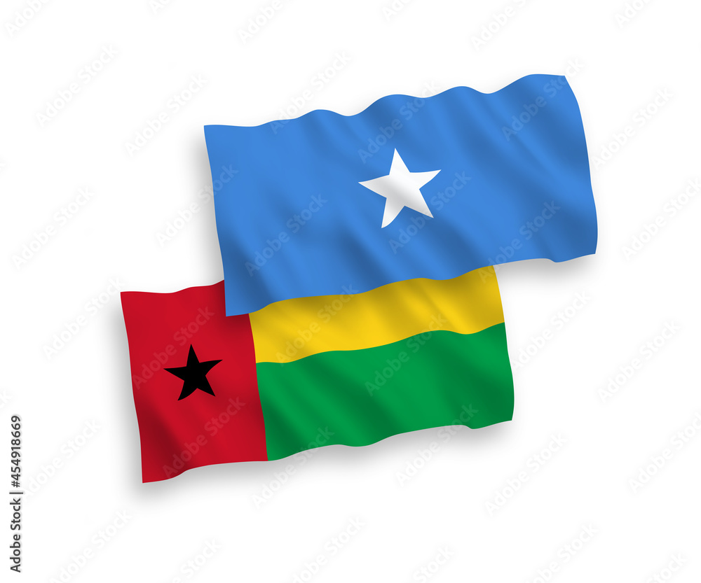 Flags of Republic of Guinea Bissau and Somalia on a white background Flags of Republic of Guinea Bissau and Somalia on a white background