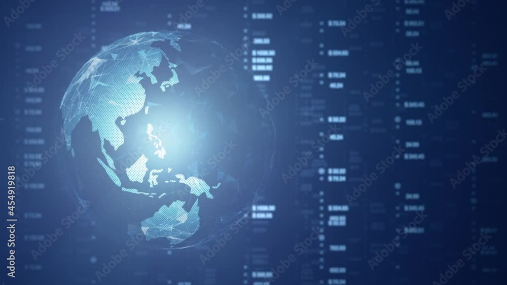 Earth globe and blurry data information animation background. Earth globe and blurry data information animation background.