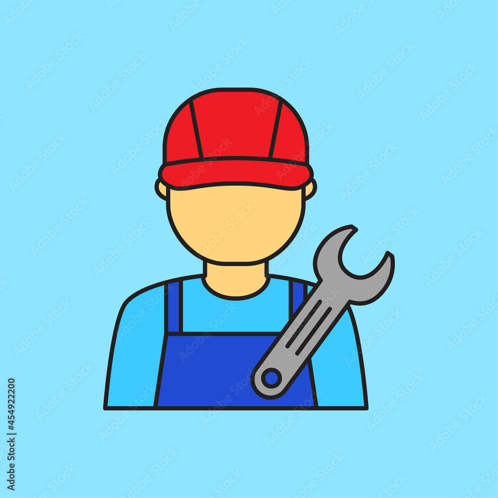 Simple repairman vector isolated on blue background suitable for icon Simple repairman vector isolated on blue background suitable for icon