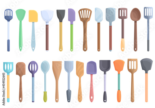 Spatula icons set cartoon vector. Baking accessory. Bbq baker