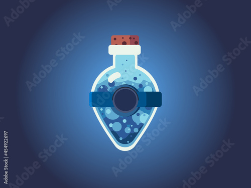 Blue witch's potion in a bottle