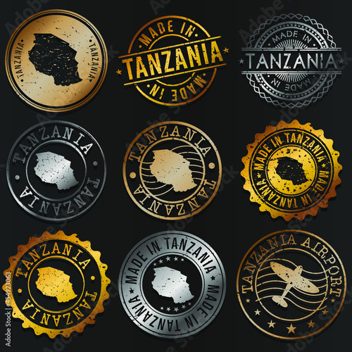 Tanzania Business Metal Stamps. Gold Made In Product Seal. National Logo Icon. Symbol Design Insignia Country.