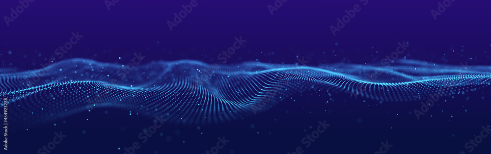 Abstract wave of dots in blue and purple tones. Equalizer for music. 3D rendering. Abstract wave of dots in blue and purple tones. Equalizer for music. 3D rendering.