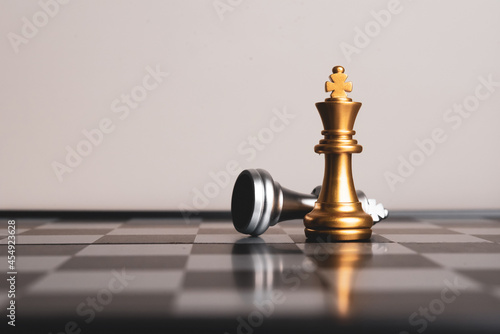 Closeup of chess characters on board games. to represent decision making in term of business strategy to find out the best solution to meet target objective and goal. 