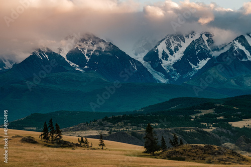 View of the Kurai steppes in the Altai Mountains