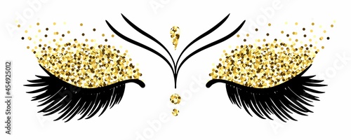 Closed eyes with long eyelashes and glitter