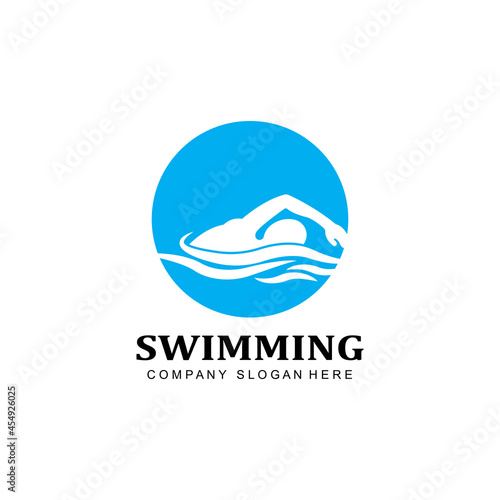 swimming pool logo vector icon, swimmer athlete, concept inspiration